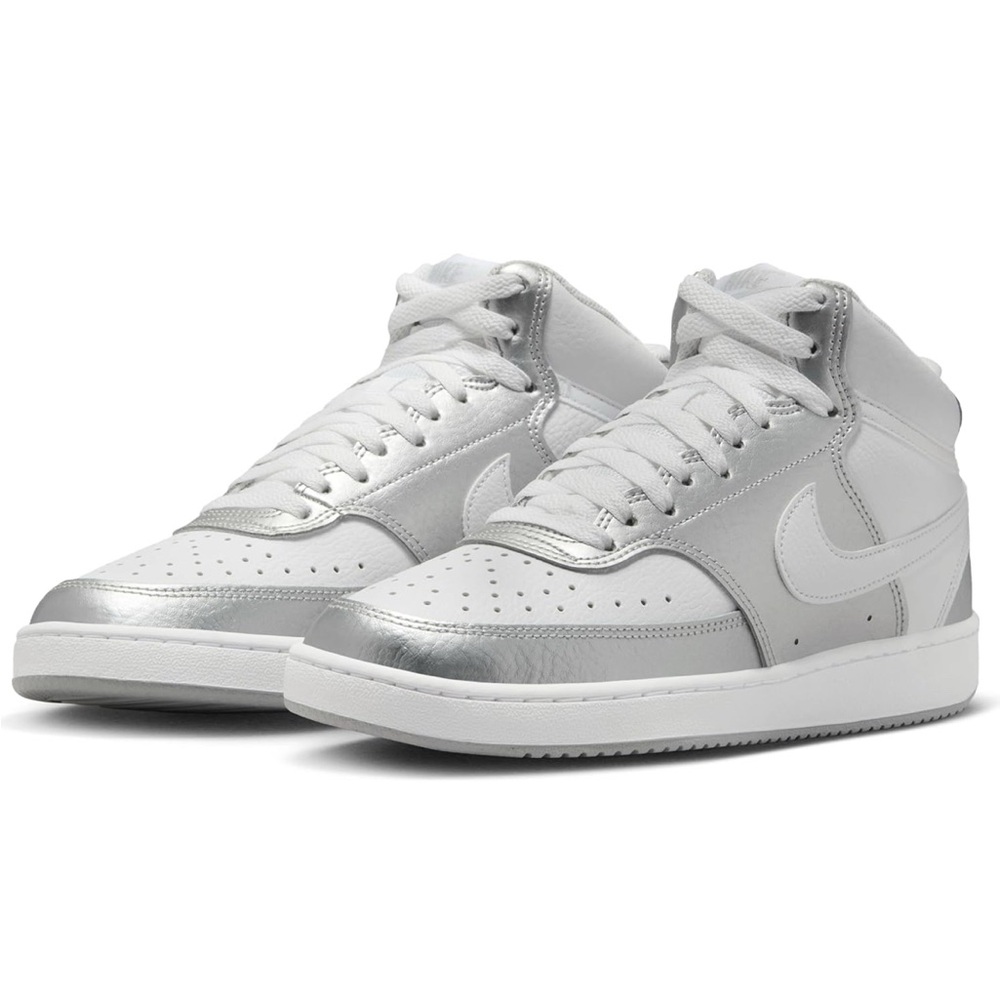 Nike Women's Court Vision Mid Trainers, White metallic silver, 7 Women
